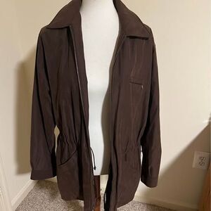 London Fog Brown Full Zip Jacket with Drawstring Waist - Large Reg